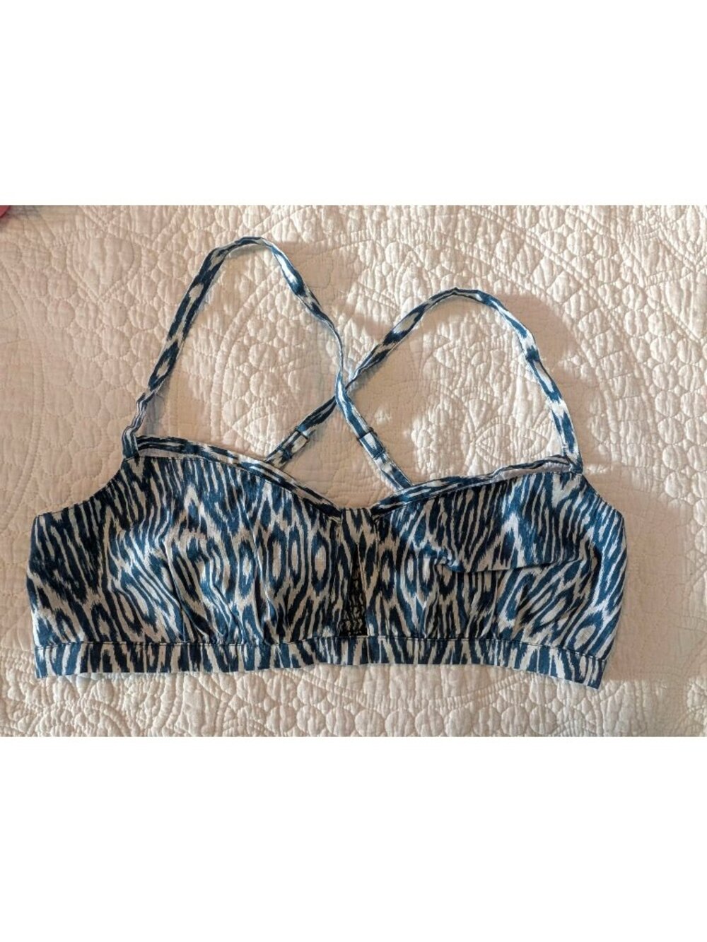 Blue & White Animal Print Smocked Crop Top With Adjustable Straps By Pilcro Size